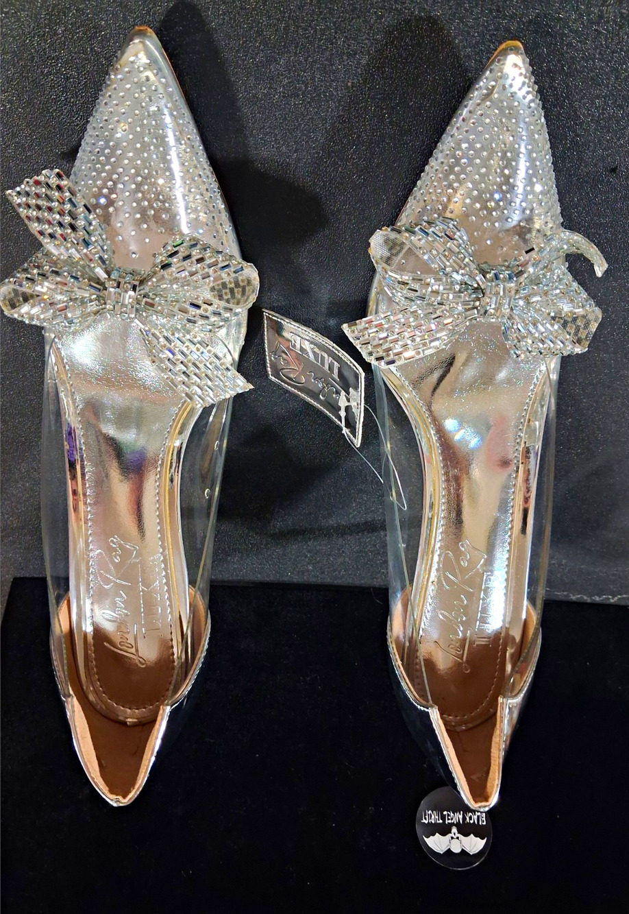 London Rag Erika Clear Crystal Bow Pumps Heels Silver Size 10 NWT Glitter Pointy